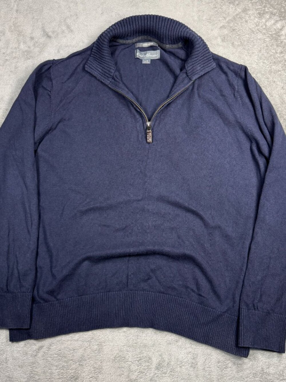 Eddie Bauer Cotton Cashmere Navy Quarter Zip Sweater Mens XL Preppy Quiet Luxury